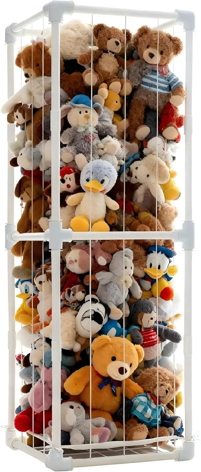 Organizzatore per Peluche di Grandi Dimensioni, Gabbia Creativa in PVC a Forma di Zoo, Porta Giocattoli Salvaspazio Verticale per Cameretta Bambini - Bianco