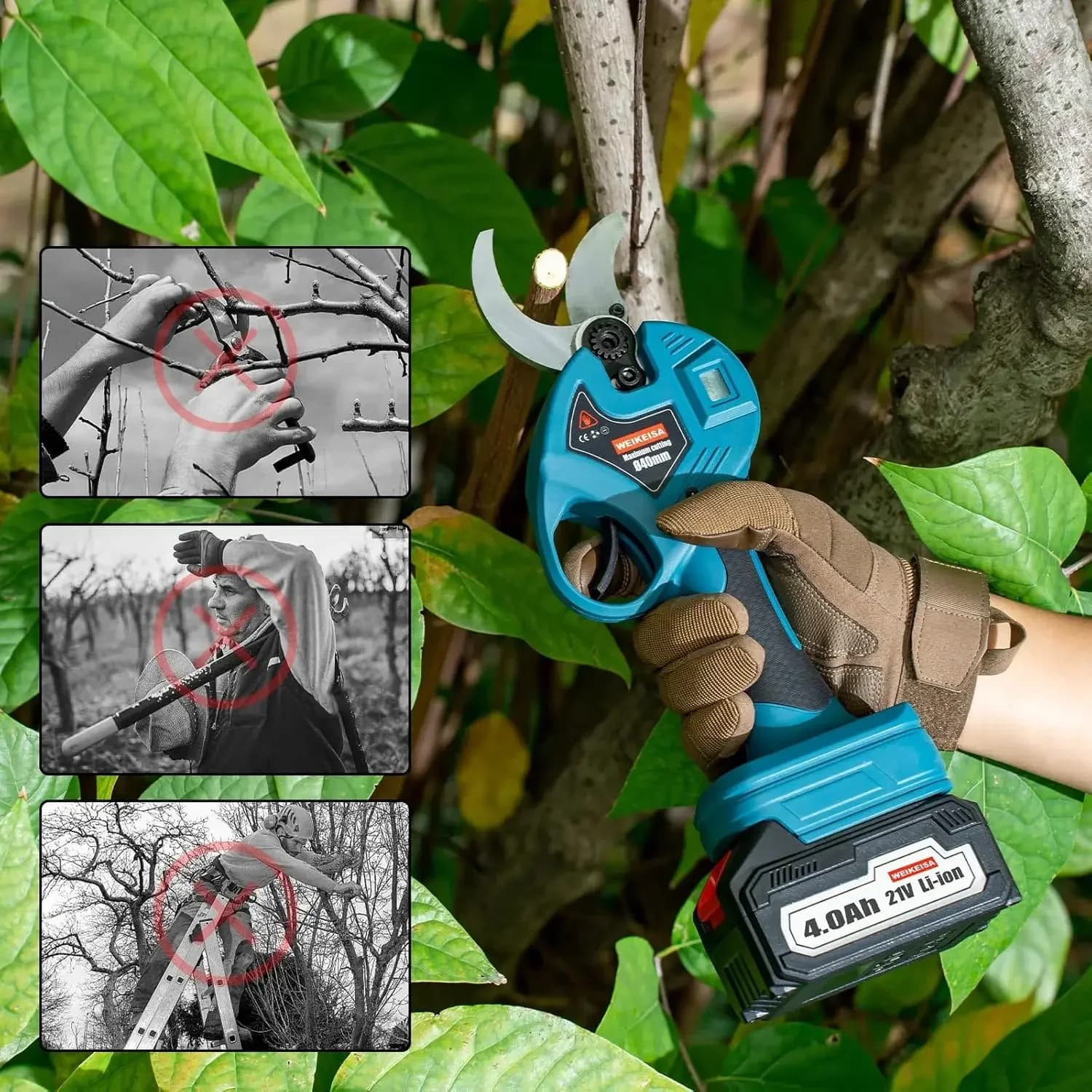 l Electric pruning shears 1.6 inch cutting capacity for garden pruning with spare blades 2 batteries and 4.0 Ah battery charger