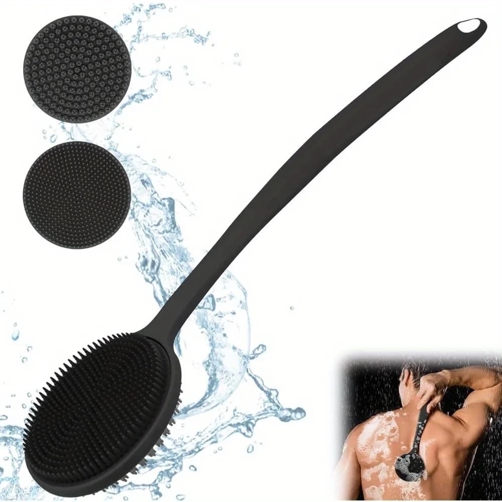 Silicone Back Brush for Shower Long Handle Body Deep Cleaning and Exfoliating Massage Soft bristles on two sides