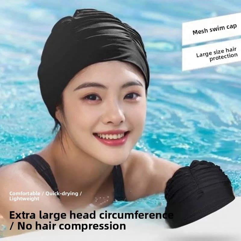 Plissettata women's quick drying swim cap, long hair design, elastic, comfortable, not string, small head effect, strong sizes
