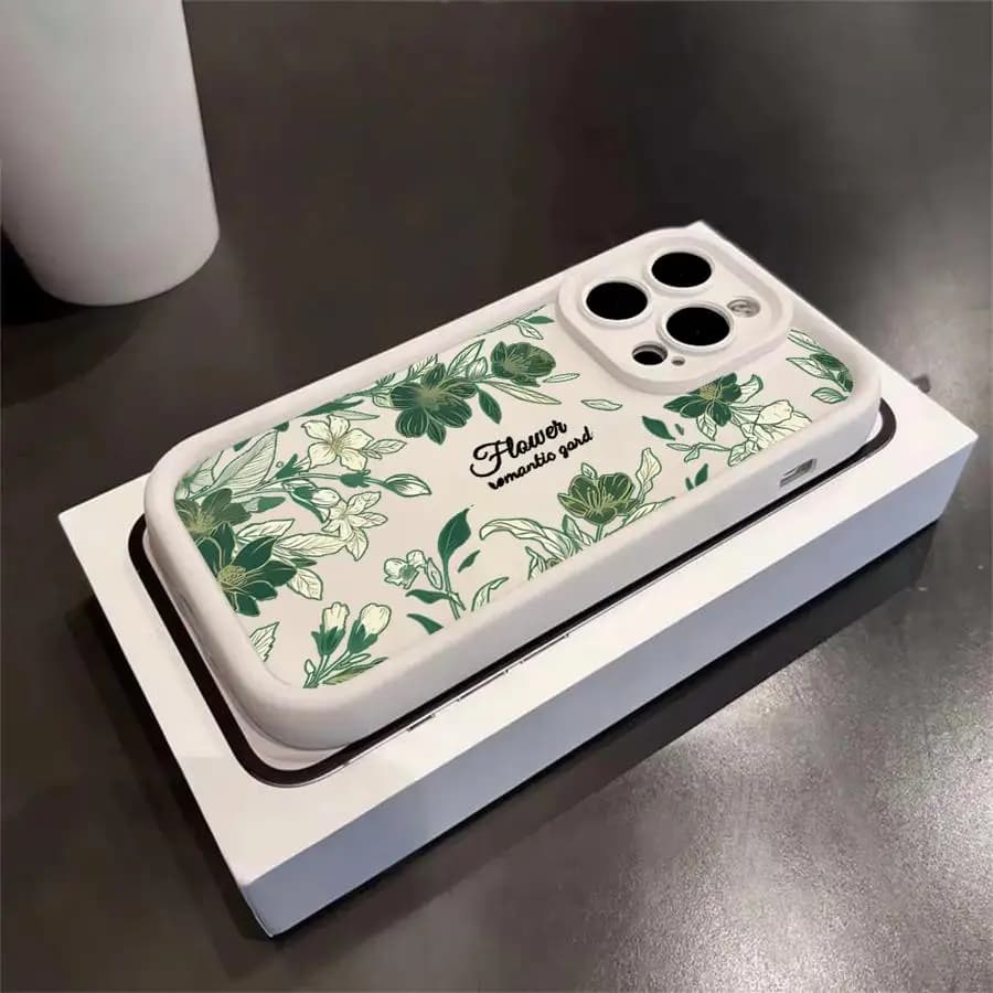 Cover per Telefono Vintage Verde con Fiori per iPhone 17 Pro Max Air 15 Plus 17e 16 13 14 12 Pro 11