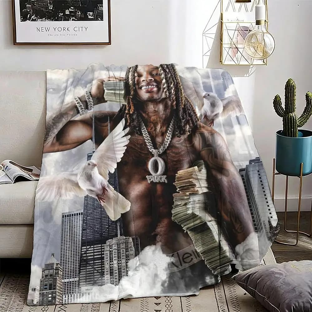 King Rapper Von Throw Lightweight 240g Flannel Blanket Soft Skin-friendly for Summer Cooling