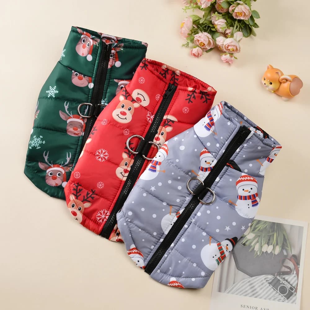 Giacca invernale per cani da compagnia Costume natalizio per cani di taglia piccola e media Gatti Divertente cappotto natalizio con stampa di cervi per cuccioli con anello a D Chihuahua