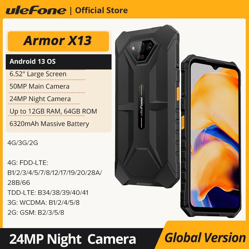 Ulefone Armor X13 fino a 12GB + 64G Android 13, 6320mAh 50MP 6.52 "NFC 4G, versione globale GPS