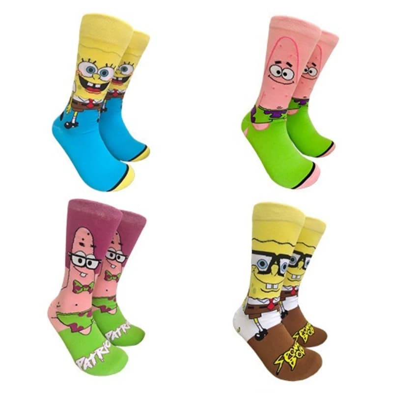 New Cute SpongeBob SquarePants Series Trendy Socks Cartoon Creativity Printing Men and Women Sweat-absorbing Mid-calf Socks