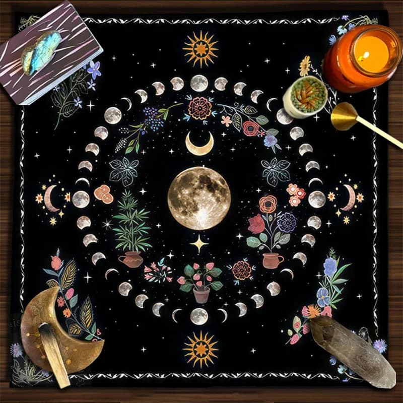 Tappeto Altare VIKAMA con Nodo Celtico Nero e Oro, Decorazione da Tavolo per Cerimonie Energetiche e Divinazione con Carte dei Tarocchi