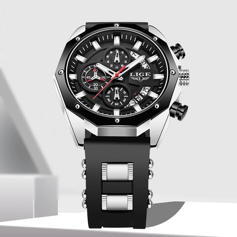 Orologio da Uomo LIGE Casual alla Moda con Quadrante Creativo, Semplice, Sportivo, Impermeabile, Cinturino in Silicone, Data Automatica, Reloj