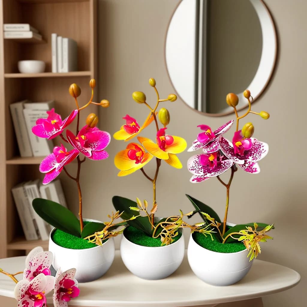 Realistic artificial orchid plant with 3 flowers for wedding centerpiece, party hotel decorations, coffee tables, home offices