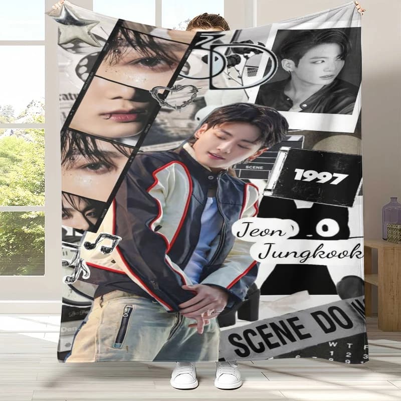 Coperta in flanella Jeon Jung Kook Kpop B-BTS, coperta in peluche ultra morbida e calda per la casa, la camera da letto, il letto, il divano, l'ufficio, il campeggio, come regalo