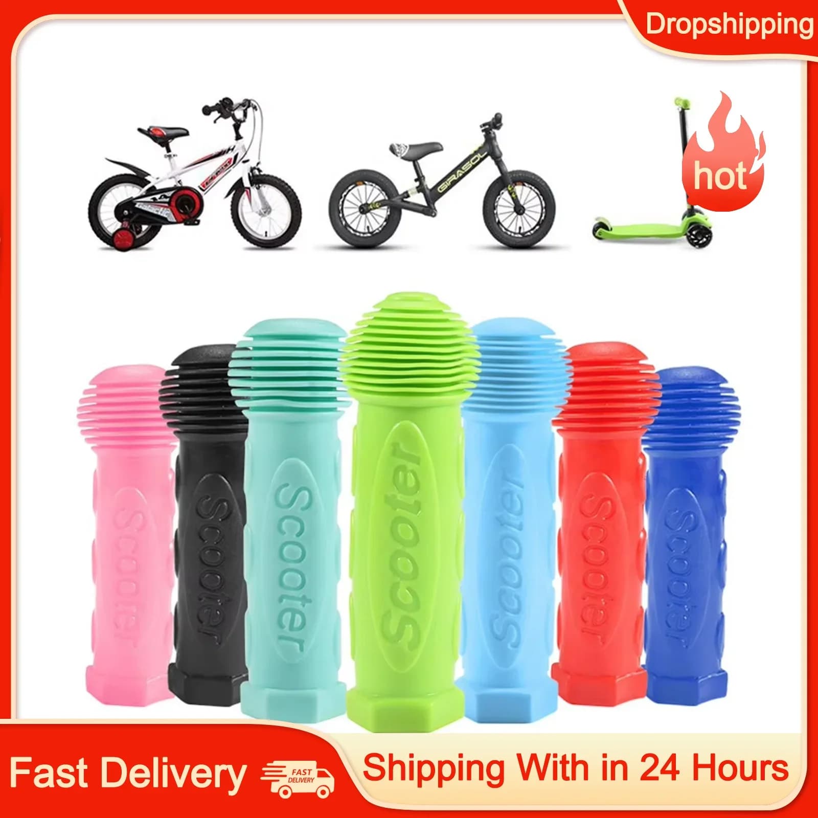 Manopole in gomma per bicicletta e scooter per bambini antiscivolo impermeabili blu/rosa/ciano/nero/verde/blu scuro/rosso accessorio per bici