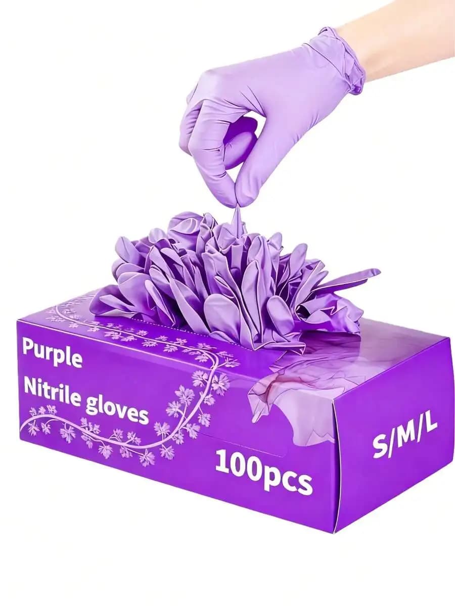 Guanti monouso in nitrile viola da 100/50/4 pezzi, senza polvere, senza lattice, impermeabili, adatti per la pulizia della casa