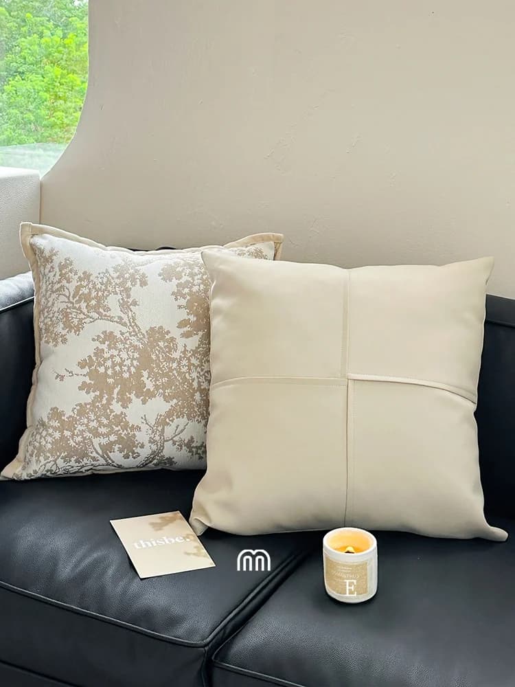 Mankyo Premium Leather Embroidered Pillowcase Bedroom Bedside Square Cushion Cover French Style Home Decorative Pillow
