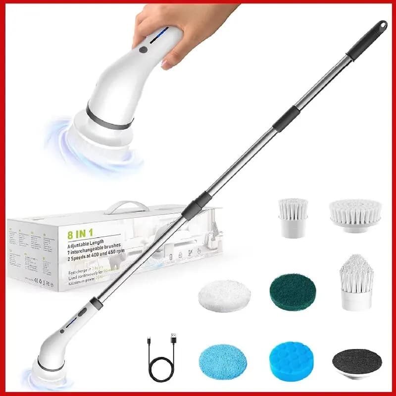 Spazzola per pulizia elettrica Spazzola per pulizia girevole wireless multifunzionale 8 in 1 per uso domestico per bagno, cucina, finestre, WC