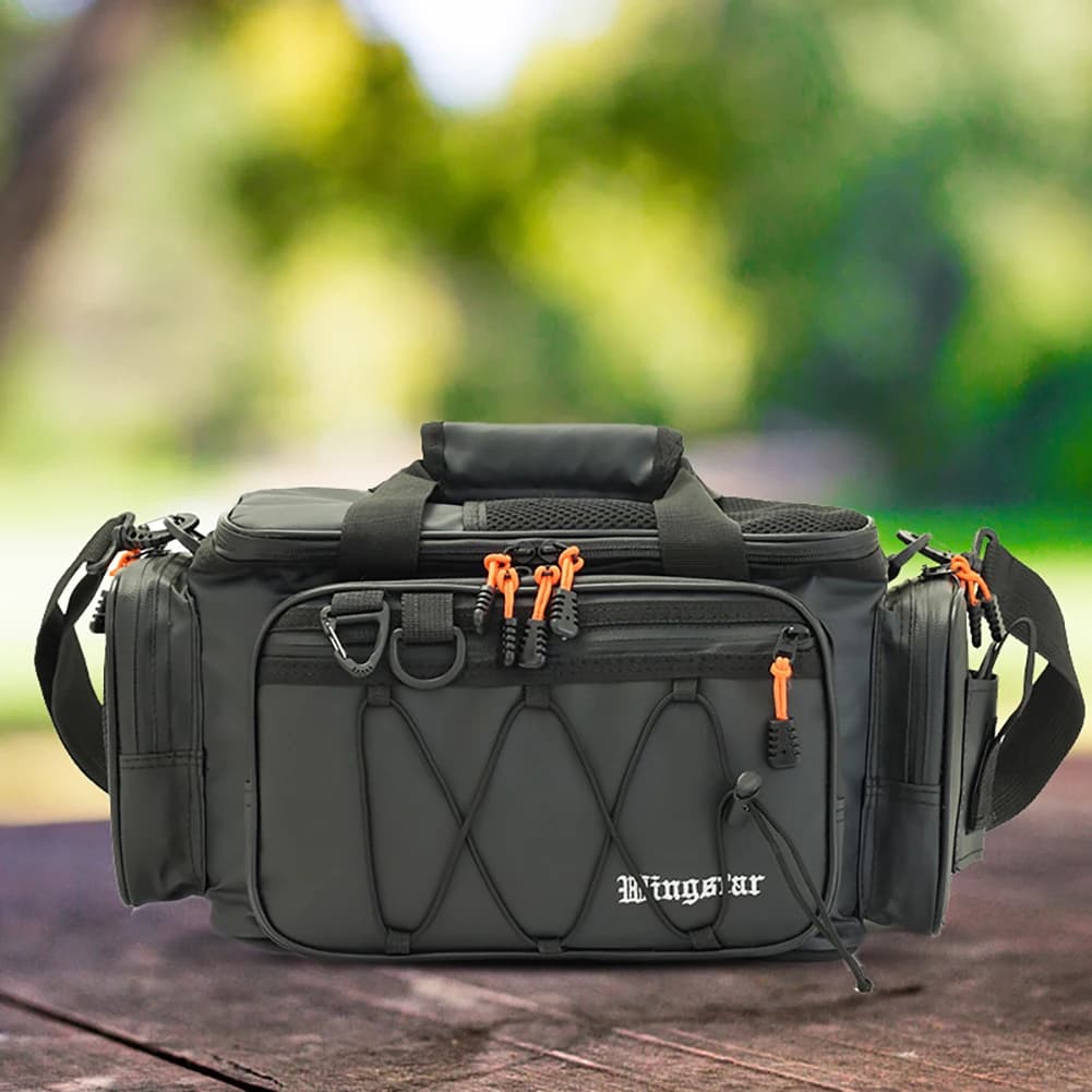 Borsa per attrezzi da pesca Borsa a tracolla multitasca di grande capacità per attrezzatura da pesca, antigraffio, resistente all'usura, per escursioni all'aperto
