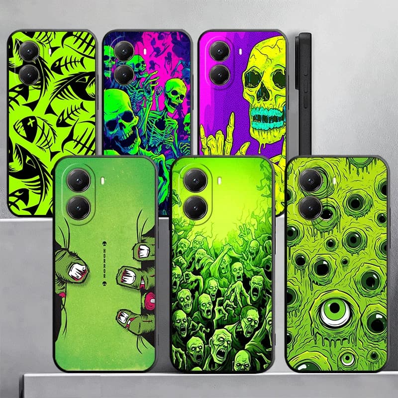 Horror Zombie Skeleton Green Phone Case For Xiaomi Poco X7 X8 Pro Max M8 M7 F8 X6 X5 X3 M7 M6 F7 Redmi 15C 15 14C 13C 15T 17T Pa