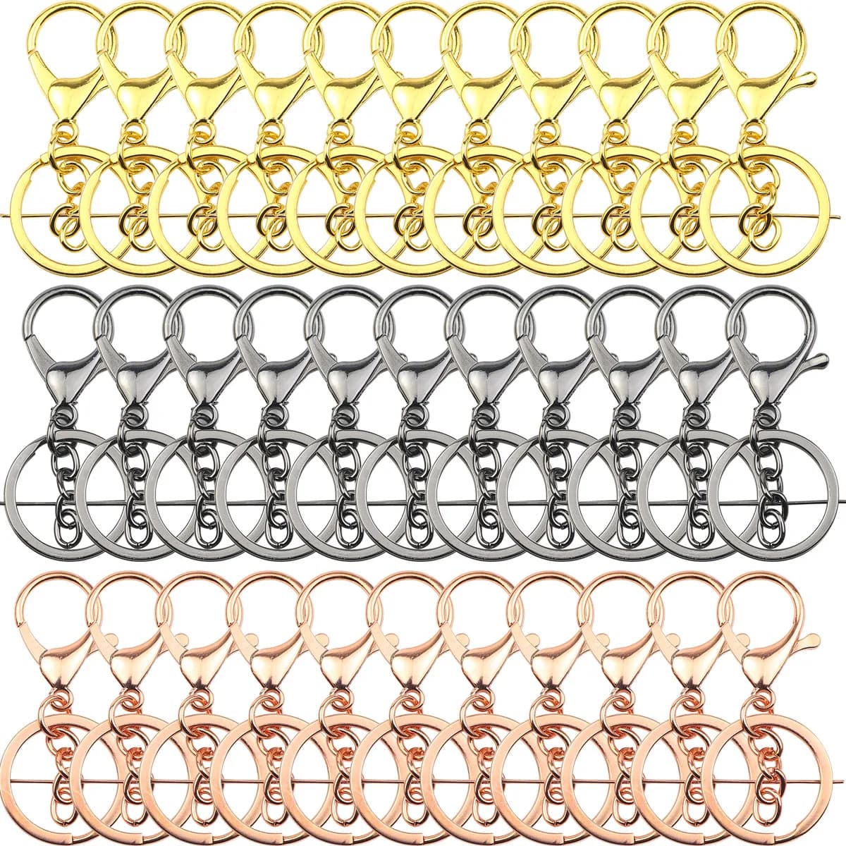Chiusura a moschettone in lega di zinco dorata Anelli divisi Catena di estensione Portachiavi Ganci Set di 3 per la creazione di gioielli Accessori fai da te 3-20 pezzi