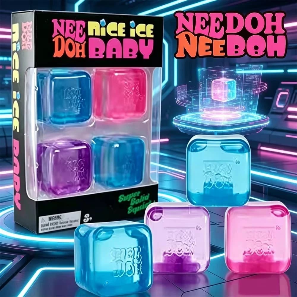 Needoh Mini Nice Ice Cube Squishy Toys Baby 4 Pack Slow Rebound Stress Relief Fidget Sensory Fidget Non-toxic Balls for Adults