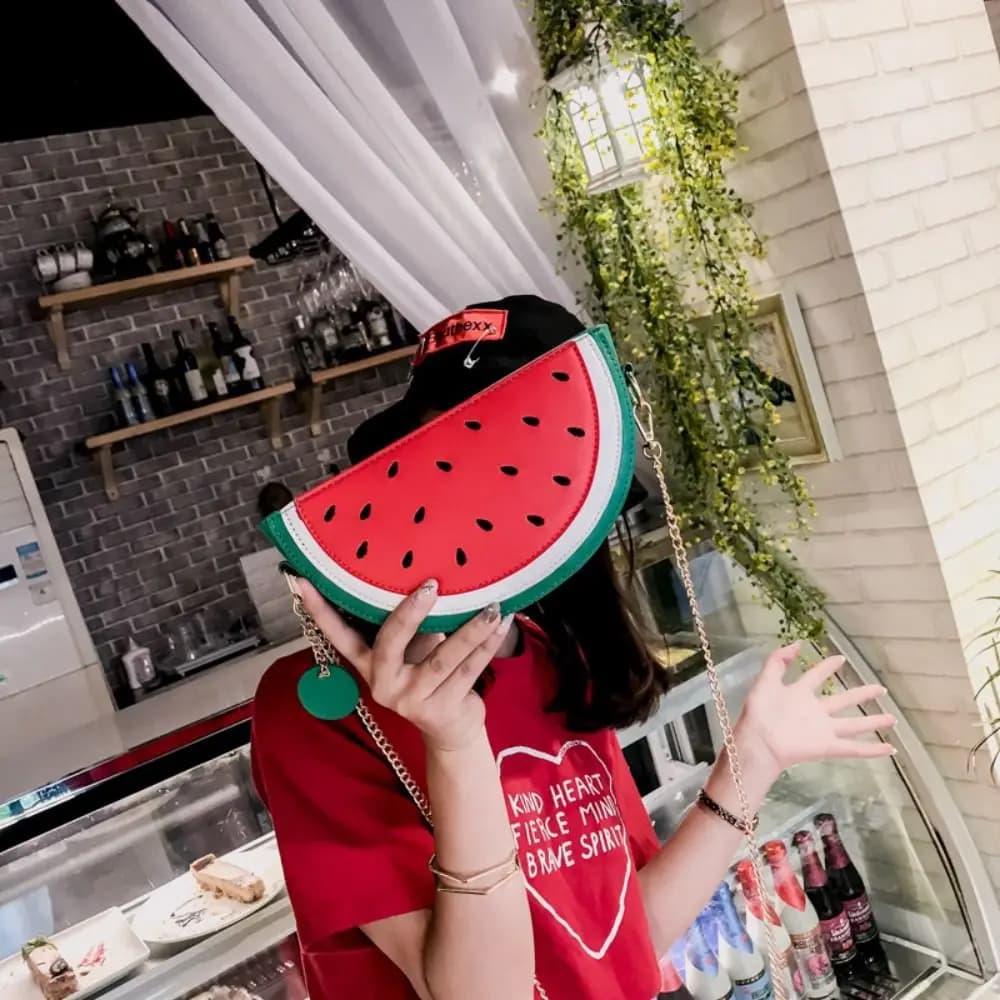 Borsa a tracolla da donna in pelle PU a forma di frutta: limone, anguria, per shopping e cellulare