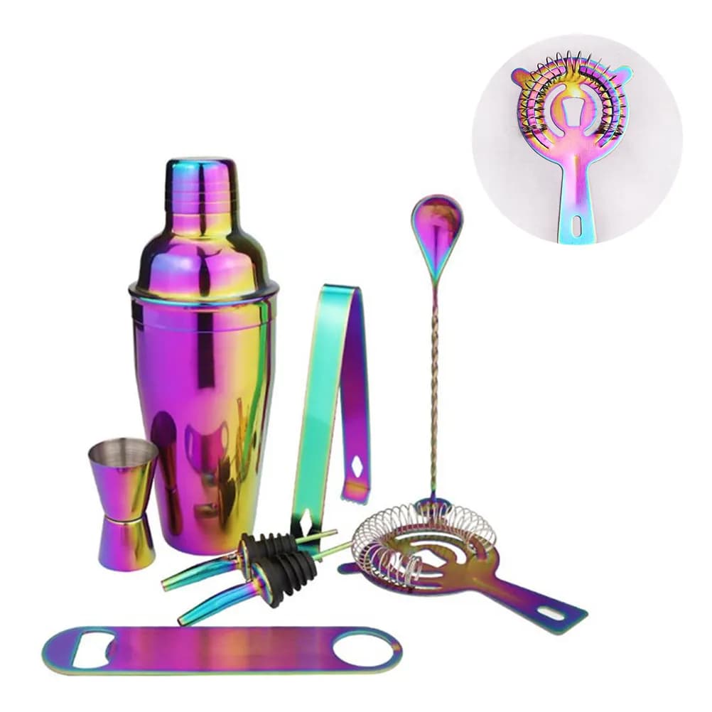 Set da 8 Pezzi per Cocktail in Acciaio Inox, Kit Colorato per Barman, Set di Strumenti per Miscelare Bevande Fai-da-Te per Bar, Ristoranti, Pub e Casa