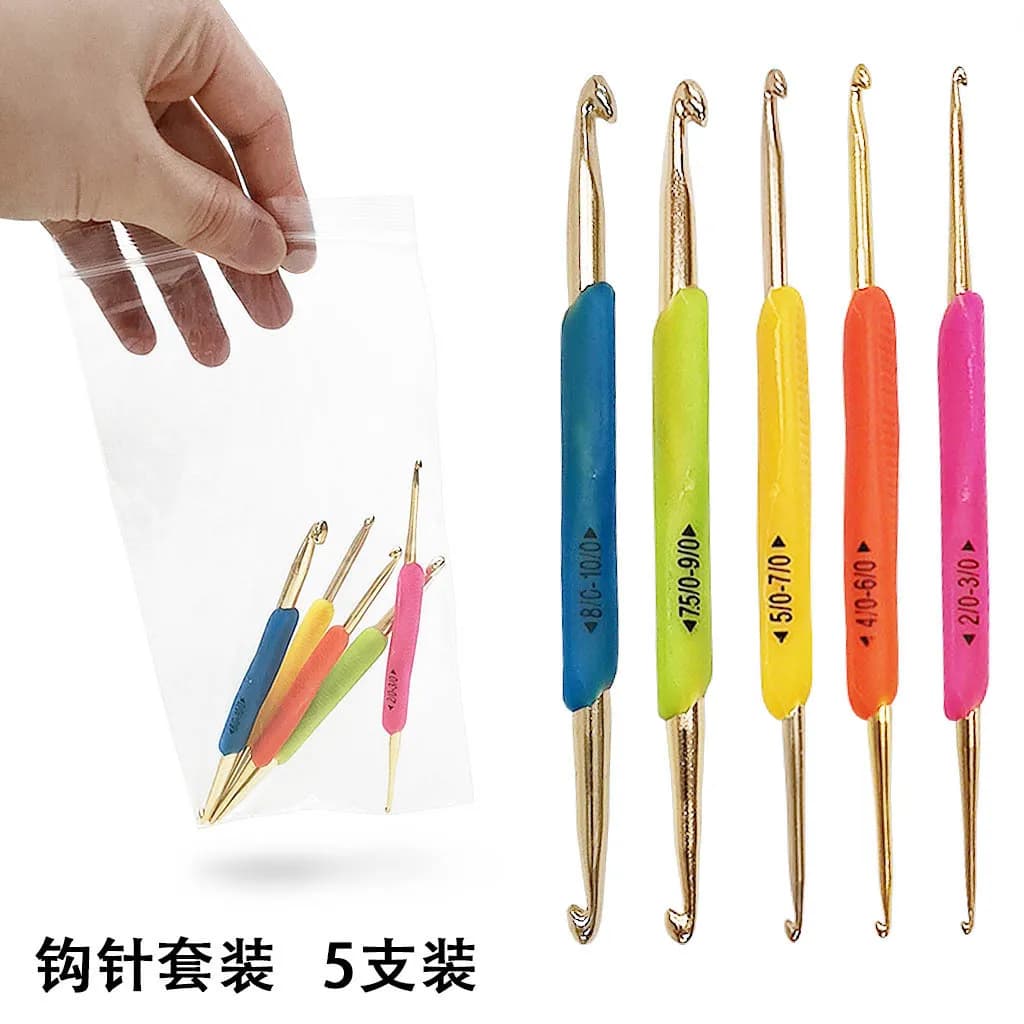 Candy Colors Double End Knitting Needles Set with Soft Handle 5-Piece Crochet Hook Yarn Weave Craft Mix Sizes 2.0mm-6.0mm