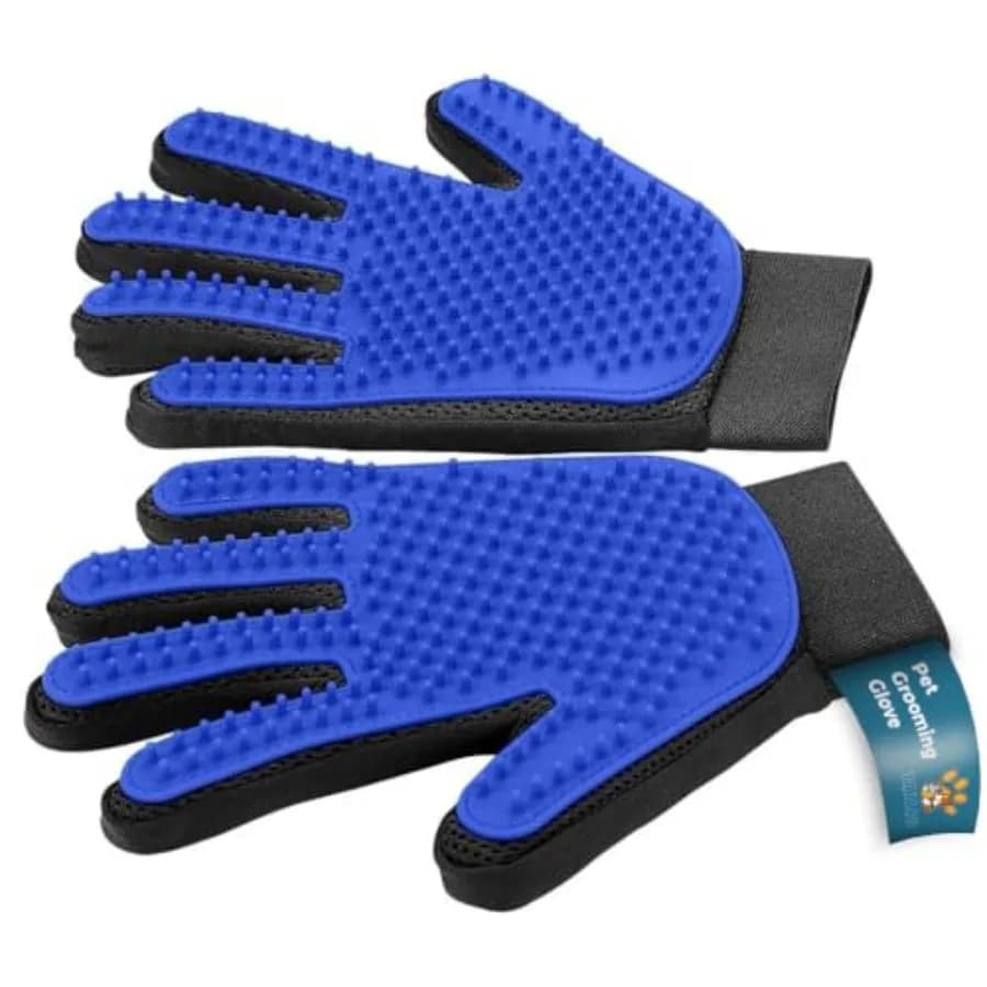 Gloves to remove pet hair – Gentle brush for dogs, cats and horses with long or short hair – Blue, 1 pair