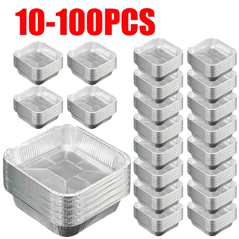 10-100PCS Kitchen Supplies Air Fryer Aluminum Foil Pot Oil Proof Square BBQ Drip Pan Tray Non-stick Food Containers Steam Cooking