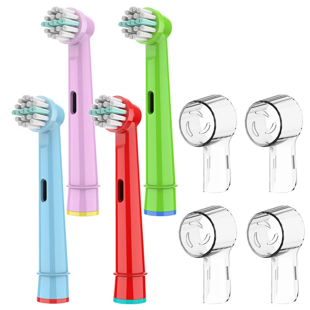 4 spare heads and 4 dust cover for brush heads compatible with Oral B electric toothbrush, for 1000, 500, 7000