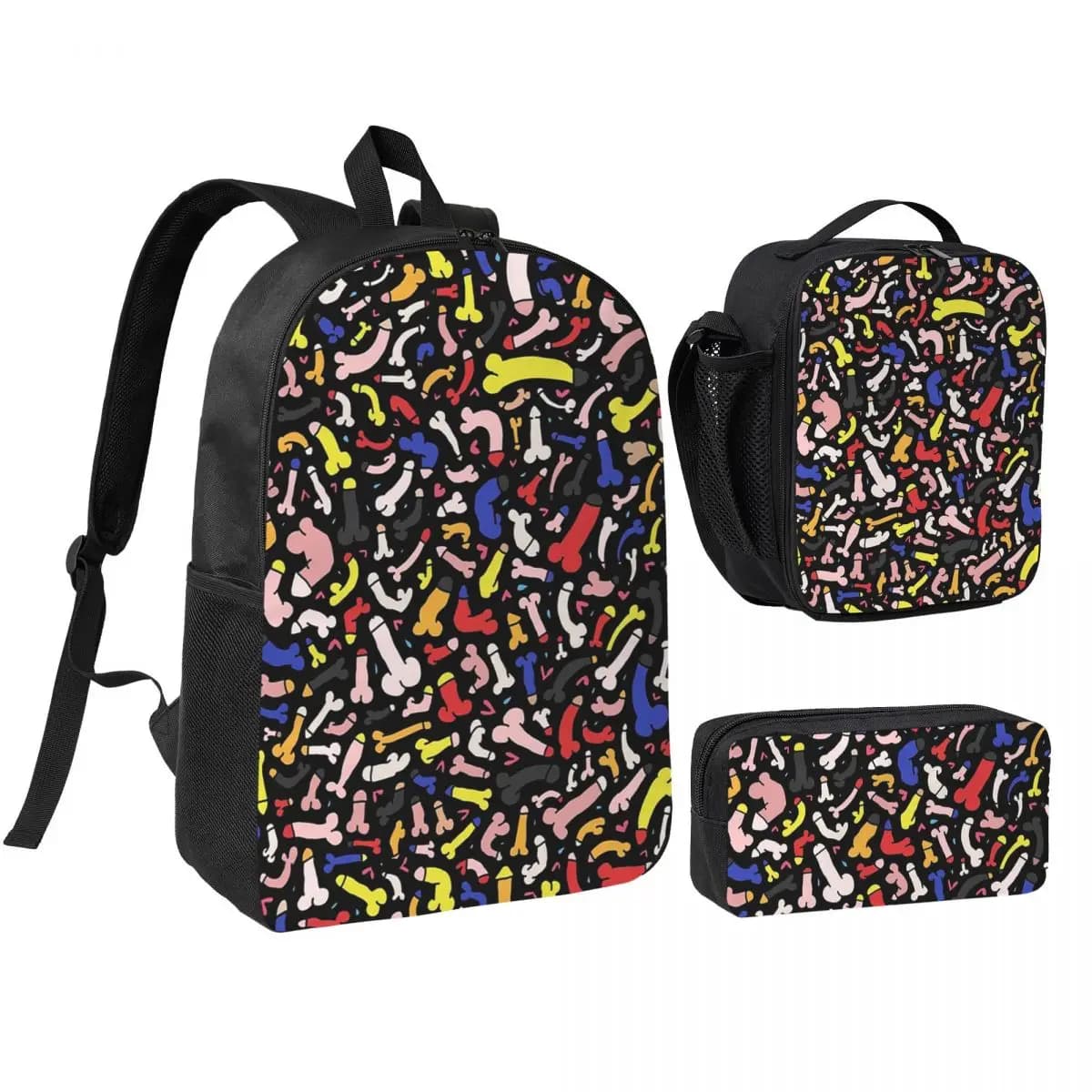 Penis Fun Backpack Student Boys Girls BookBag School Bag Laptop Shoulder Bags 3ps Insulated Lunch Bag Pencil Case