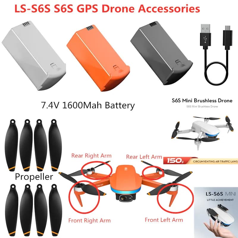 Batteria 7.4V 1600mAh per Drone RC LS-S6S LSRC S6S, Ricambi e Accessori per Drone RC S6S, Batteria, Elica, Braccio, Motore, Giocattolo