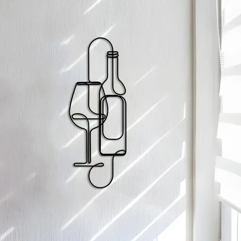 Metal Iron Art Crafts, Line Art Wine Glass Decorations, Creative Metal Wall Decor for Home, Suitable for Office, Living Room, Bedroom, Etc