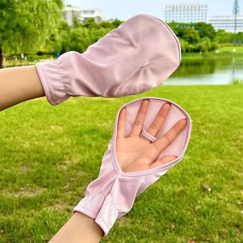 Women's ice silk gloves, short and thin, summer, for riding and riding, sun protection for fingers, white, with protection for the back of the hand