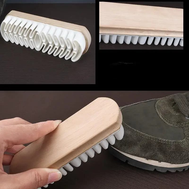 1/2 Pezzi Spazzola Professionale per Pulizia Scarpe in Pelle Scamosciata e Nabuk, con Manico in Legno Massello e Gomma Grezza, Non Danneggia, per Stivali da Neve