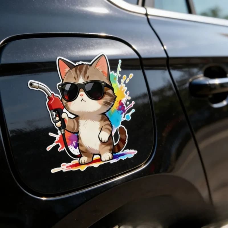 Adesivo in vinile con gatto alla moda con occhiali da sole, impermeabile e resistente al sole, per tappo serbatoio auto e moto