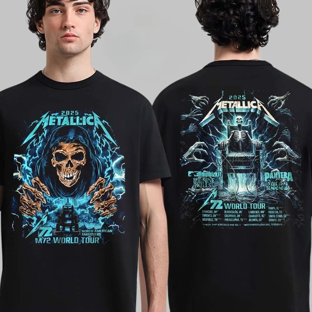 T-shirt Unisex Bifacciale Metallica M72 World Tour 2026: Ritorno in Europa, Datai del Tour 2026, Comoda e Casual da Uomo