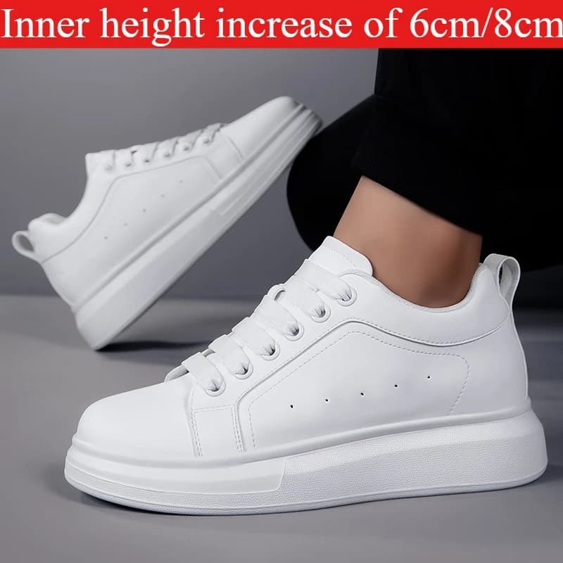 Nuove Scarpe Casual da Uomo in Pelle con Rialzo Interno 6-8 cm, Sneakers Bianche e Nere con Aumento di Altezza Invisibile