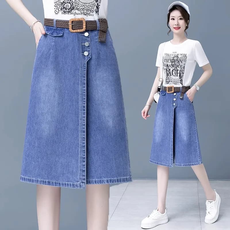Gonna pantalone a vita alta a trapezio in jeans da donna, nuovo stile primavera estate, sottile e snellente, a gamba larga, lunghezza media