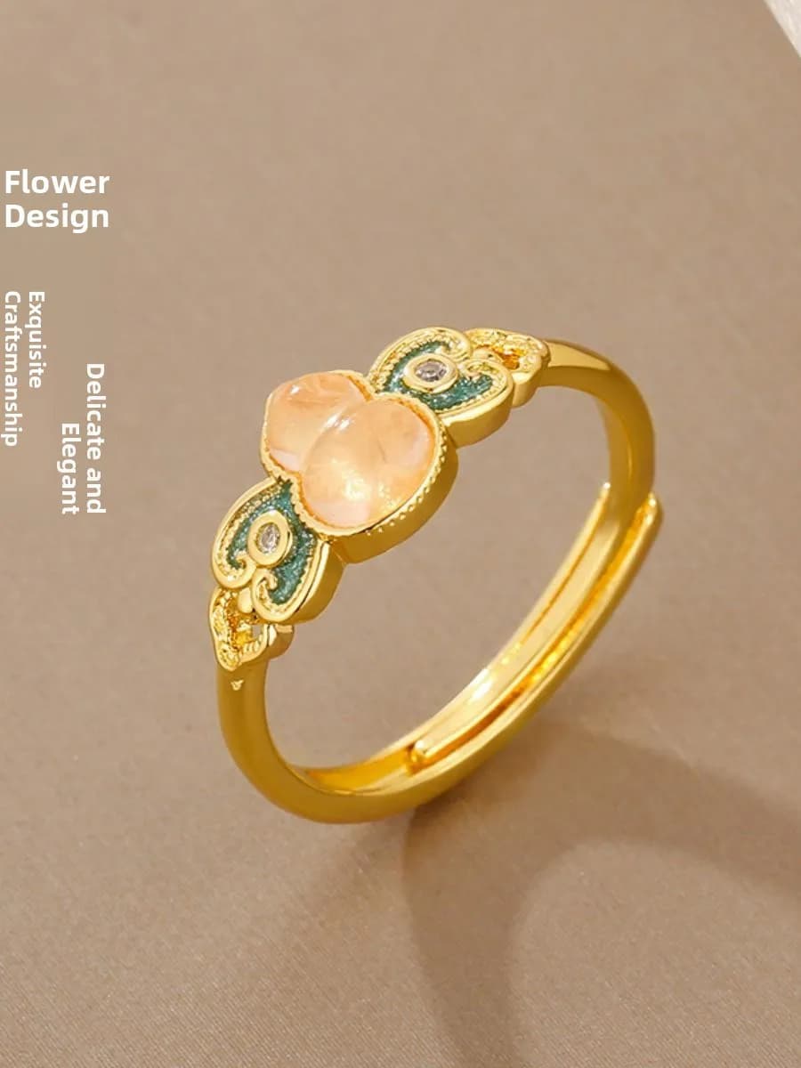 New Chinese Style Gourd Ring for Women Luxury Trendy Design Retro Court Style Index Finger Ring Ancient Method Light Luxury