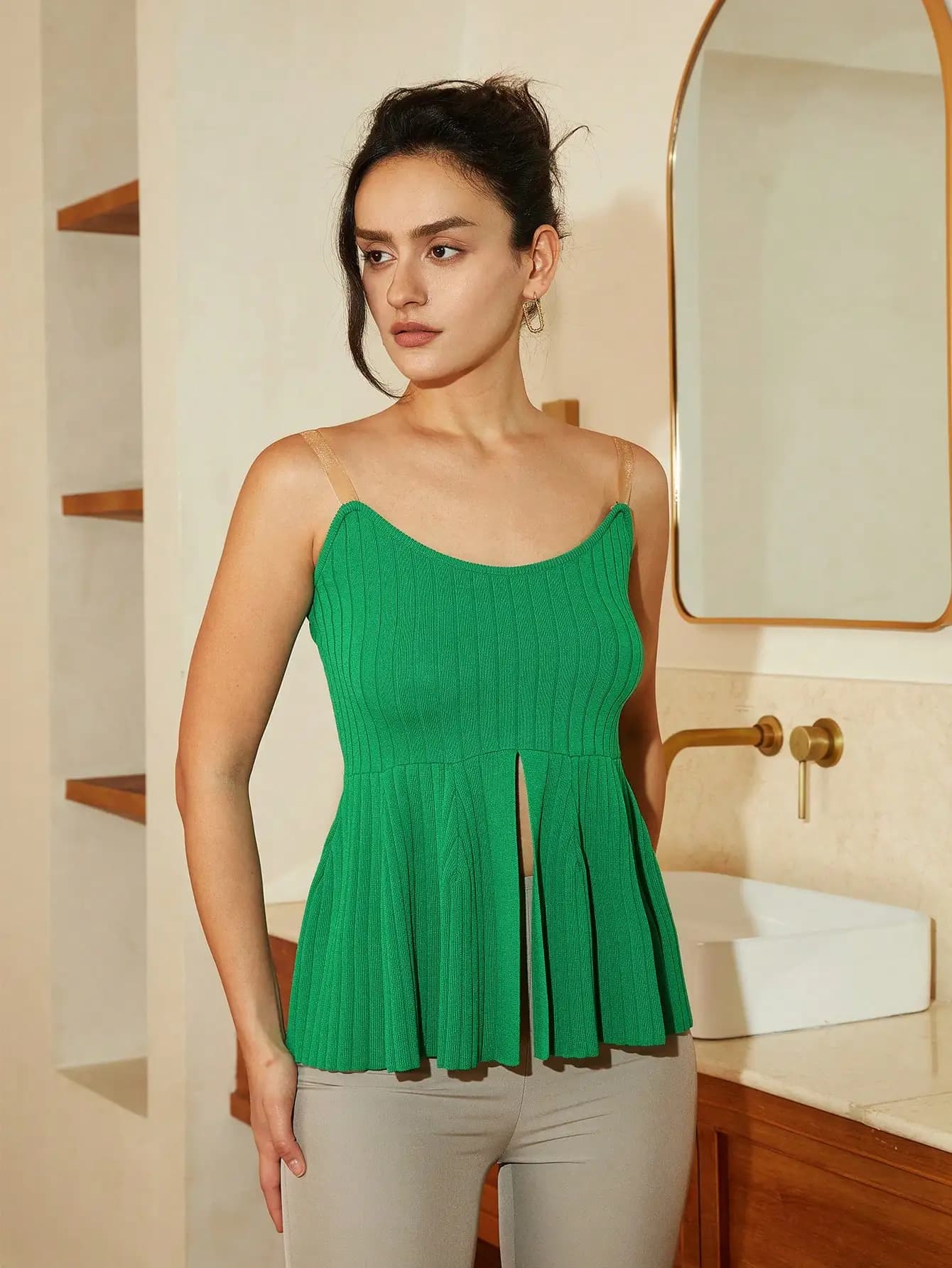 AEL Summer New style Knitting halter Top Women Fashion Peplum Blouse Sexy Ruffled Design Feeling Green