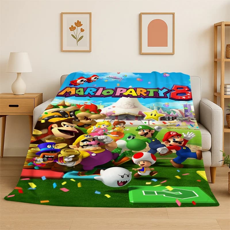 Coperta in Flanella con Motivo Cartoon M-Mario Bros, Morbida e Calda, per Camera da Letto, Soggiorno, Viaggi, Campeggio, Picnic, Regalo per Bambini