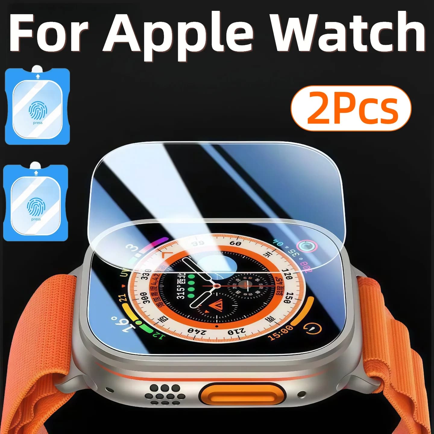 2Pcs 49mm For Apple Watch Ultra 2/3 Tempered Glass Screen Protector Kit with Alignment Tool Easy Install Watch Case Accessories