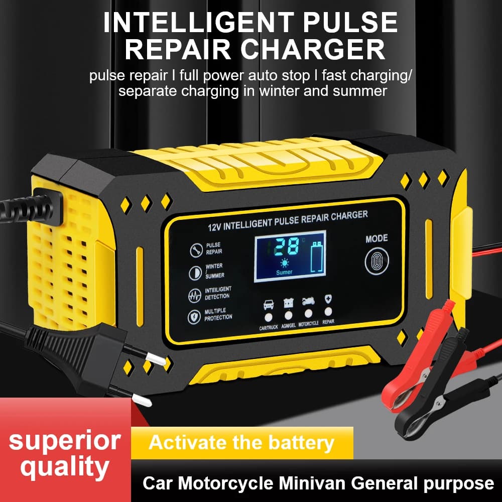 Caricabatterie per celle di accumulo a ricarica rapida a 3 fasi 6A 12V per batterie al piombo AGM GEL Caricabatterie per auto con riparazione a impulsi intelligenti