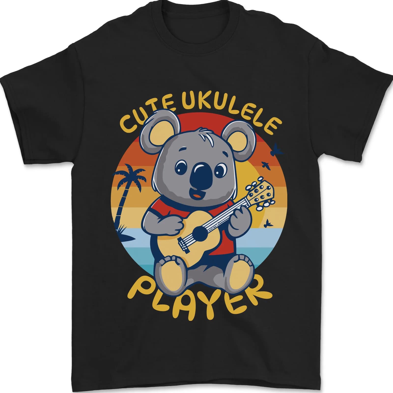 T-shirt da uomo con orso koala che suona l'ukulele, 100% cotone