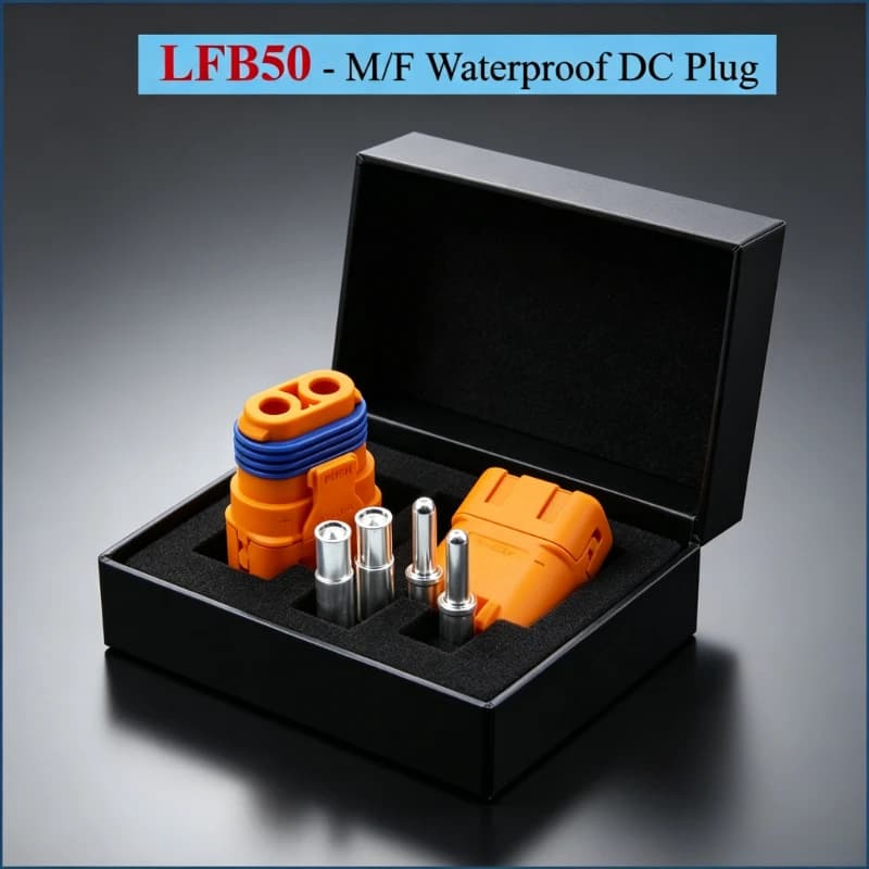 Amass LFB50-F/M Waterproof Copper Silver Plated Wire Crimp Battery DC Crown Spring Plug,High Current for UAV Scooter Smart Robot