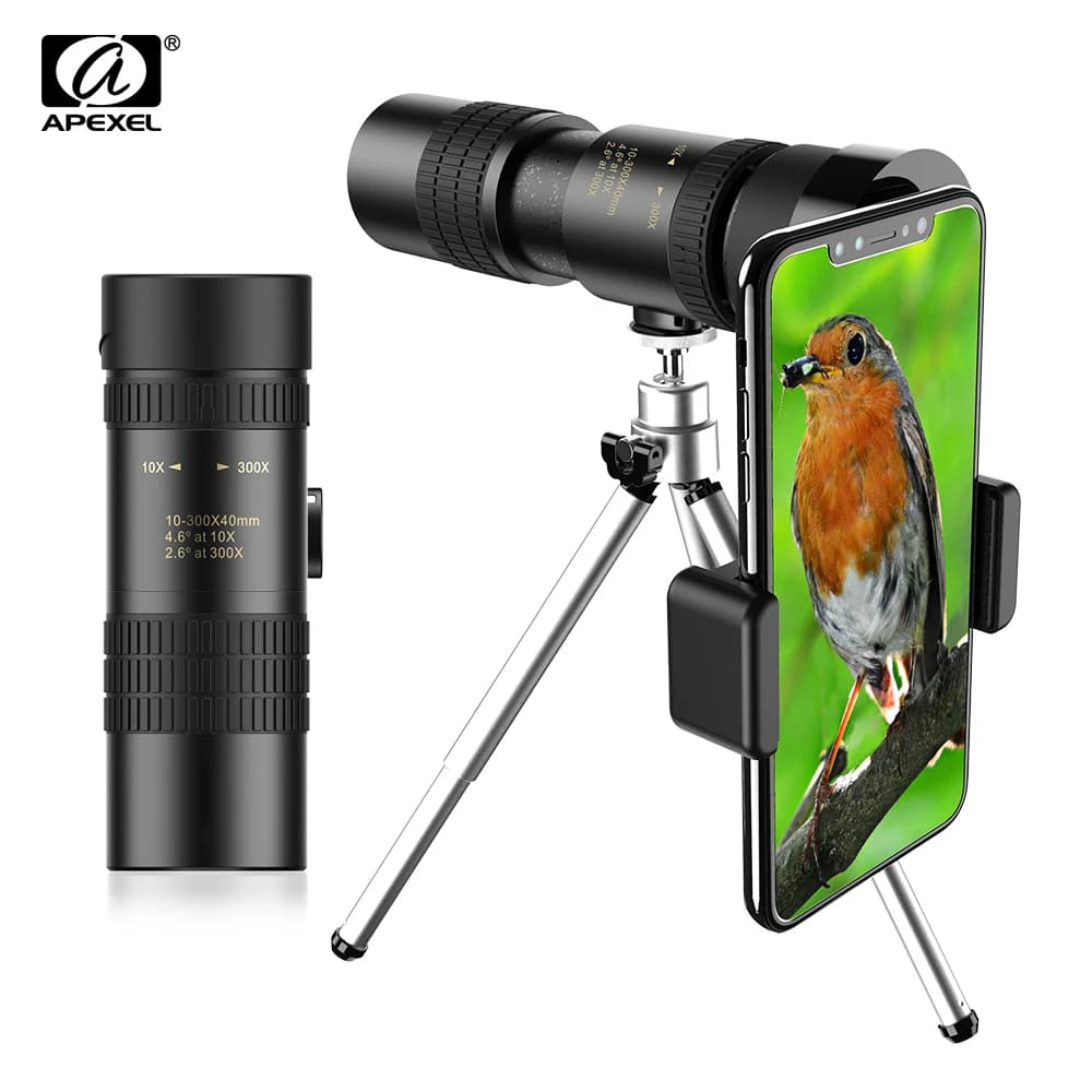APEXEL 10-300 telescopio 40 telescopio tascabile monoculare con Zoom alto con treppiede e Phoneholdr per teleobiettivo da caccia da campeggio