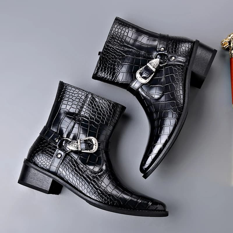 Men High Top Boots PU Pointed Buckle Decoration Fashionable Comfortable Classic Men Boots Sizes 38-46