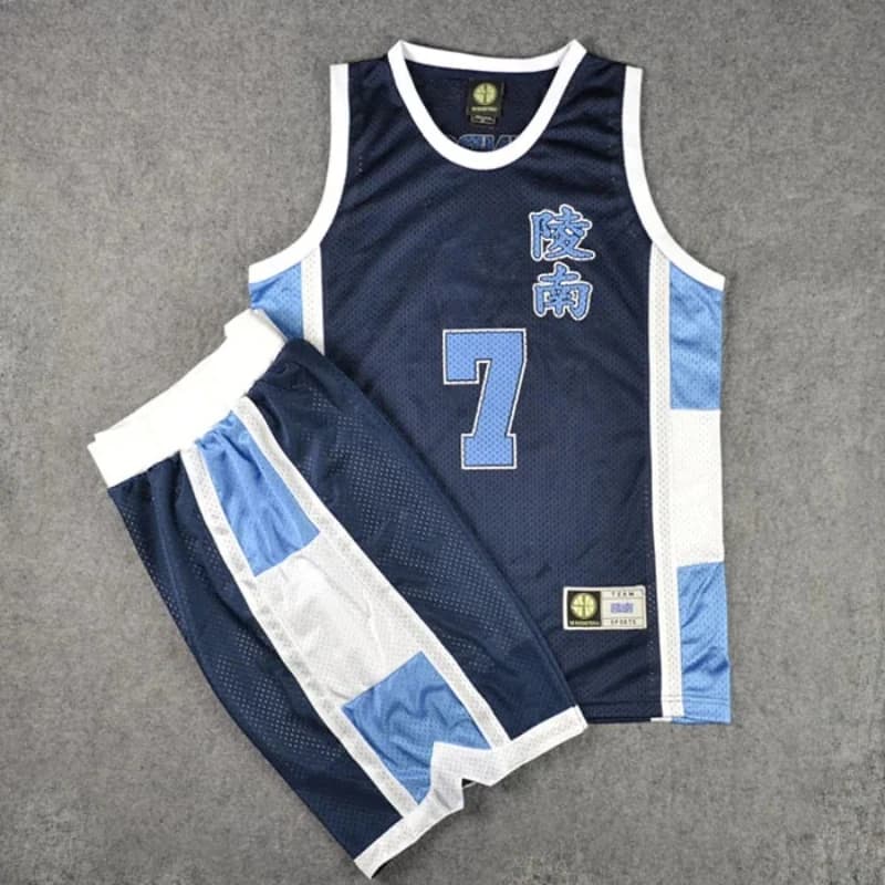 Costume cosplay anime Ryonan School No. 7 Maglia da basket Sendoh Top + Pantaloncini Set completo Tute Uniforme della squadra Blu navy