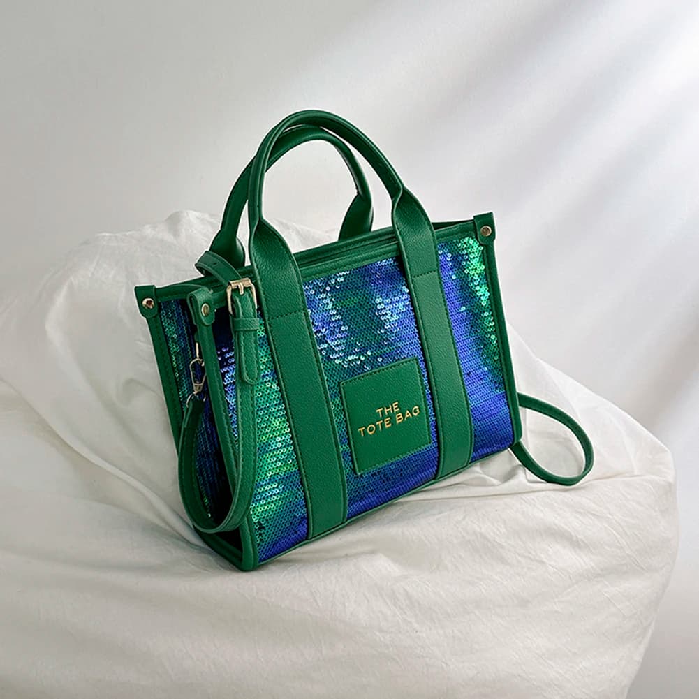 Borsa da donna per feste in pelle PU con paillettes borse con manico superiore borsa da Shopper con cinturini regolabili portatili lucidi di moda Casual