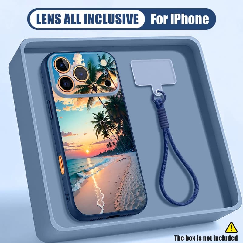 Seaside Beach Pattern Magnetic Phone Case For iPhone 17 16 Pro 15 14 13 Pro Max For Magsafe Wrist Strap Lanyard Hard Back Cover
