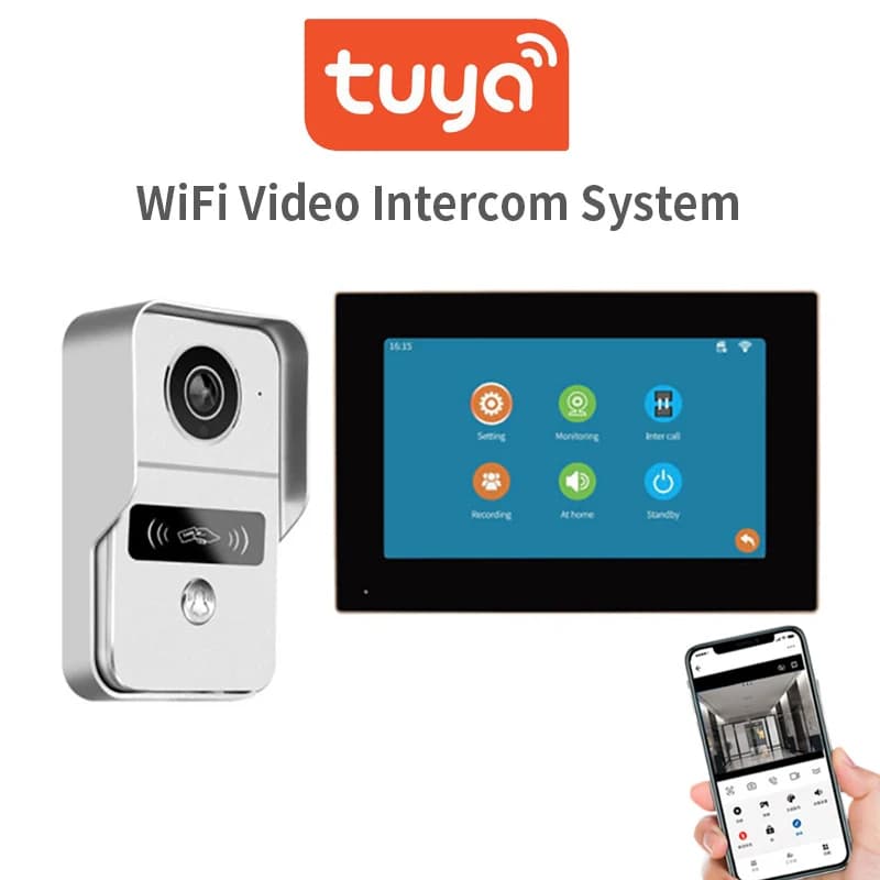 Tuya 1080P Wifi Video Doorbell 7/10 inch TFT Touch Screen Smart APP Home Intercom Kits for RFID Access Control System Villa