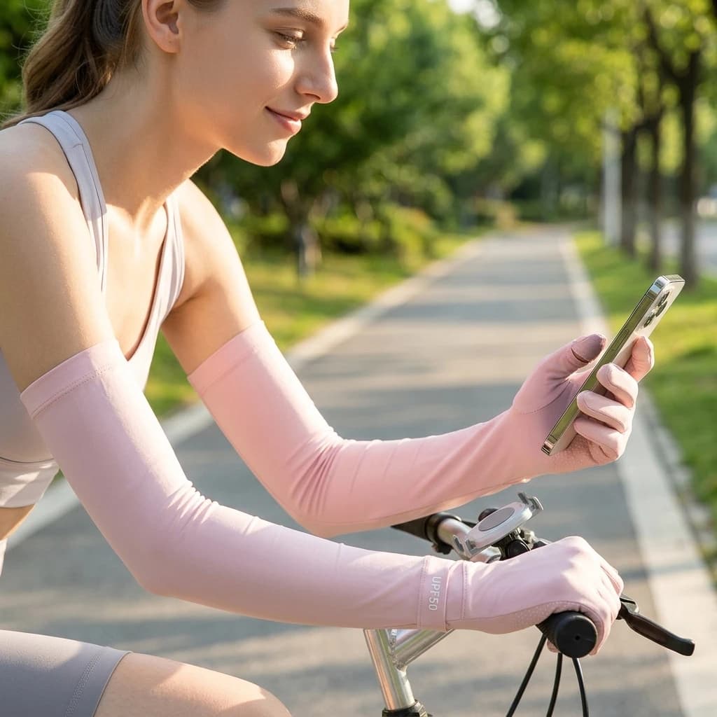 UPF50+ Ice Silk Sun-Protection Arm Sleeves Extended Touchscreen Gloves for Cycling Running Hiking Outdoor Unisex